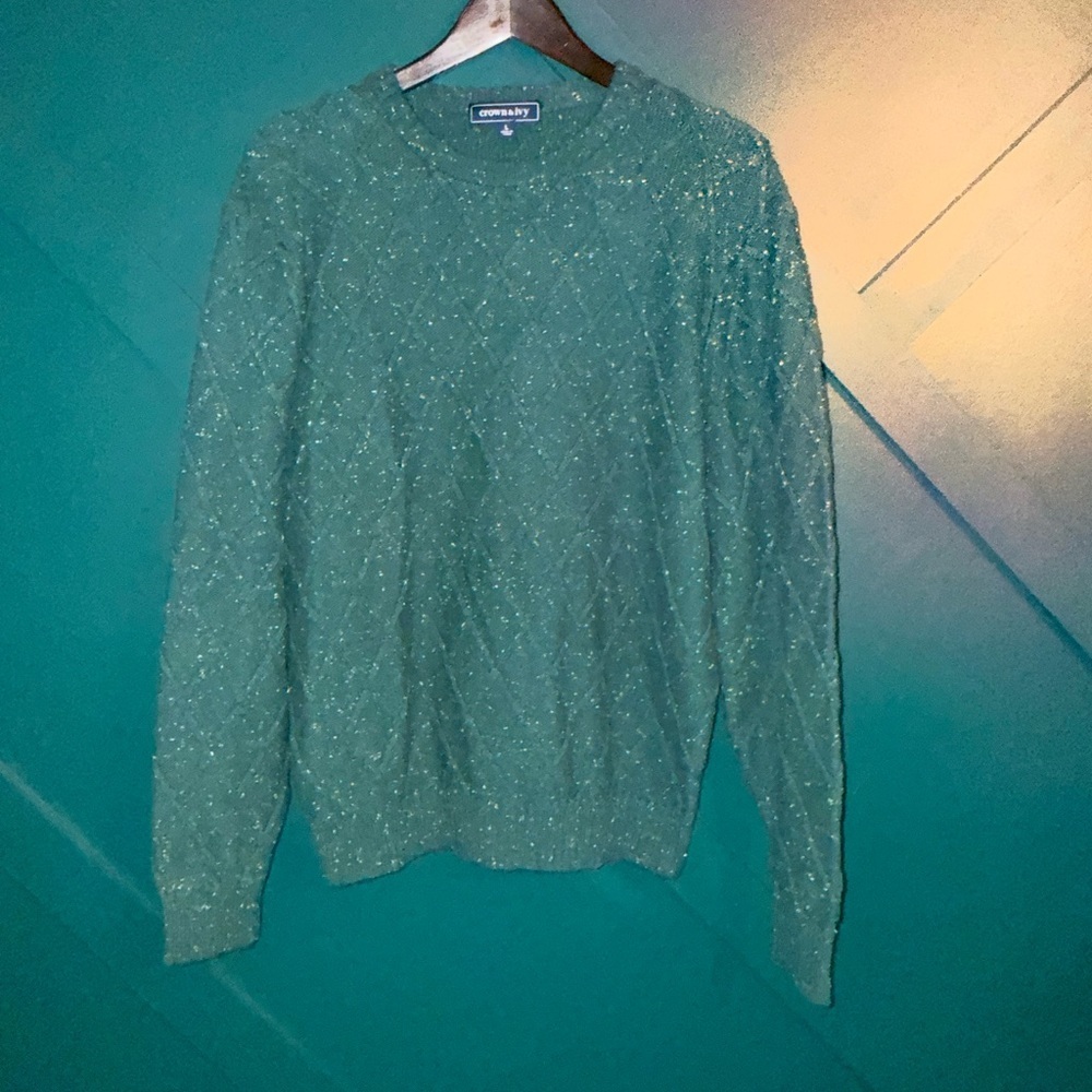 crown & ivy Green Speckled Cable Knit Sweater